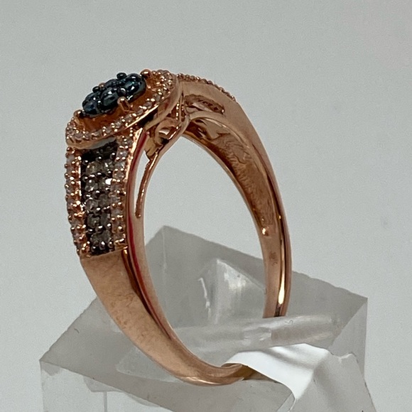 10K Rose Gold Pave Set Blue Champagne and White Diamond Cluster Ring 0.35ct New - Picture 4 of 13